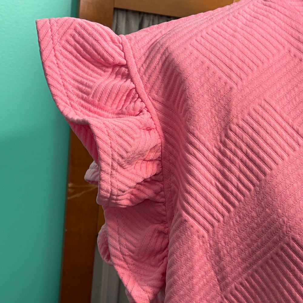 Double Take Elegant Pink Ruffled Women's Sweatshirt top - Picture 9 of 13